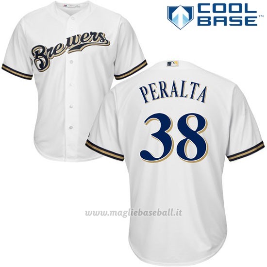 Maglia Baseball Uomo Milwaukee Brewers Wily Peralta Bianco Autentico Collezione Cool Base Custom